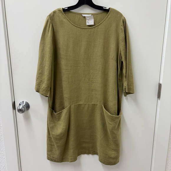 Linenfox Oversized Linen Dress in Olive - Picture 1 of 6